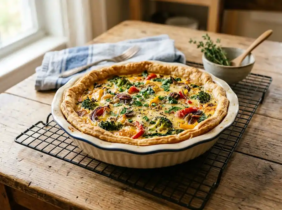 Resting Freshly Baked Vegetarian Quiche