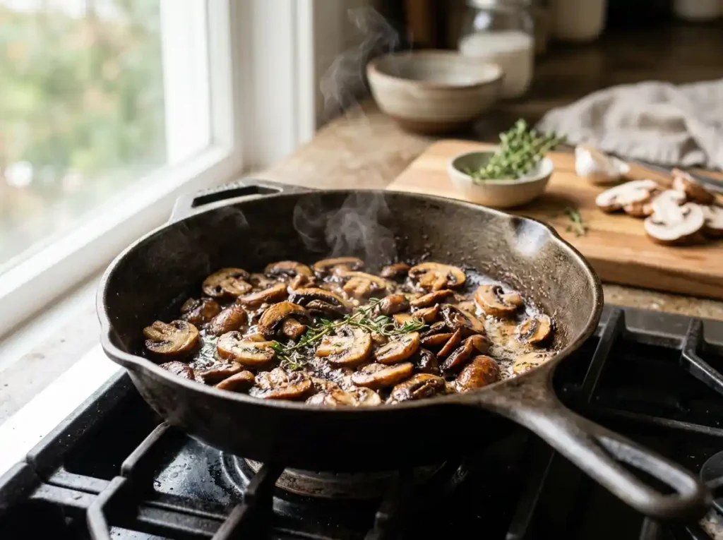 Sautéing Mushrooms Until Golden Brown