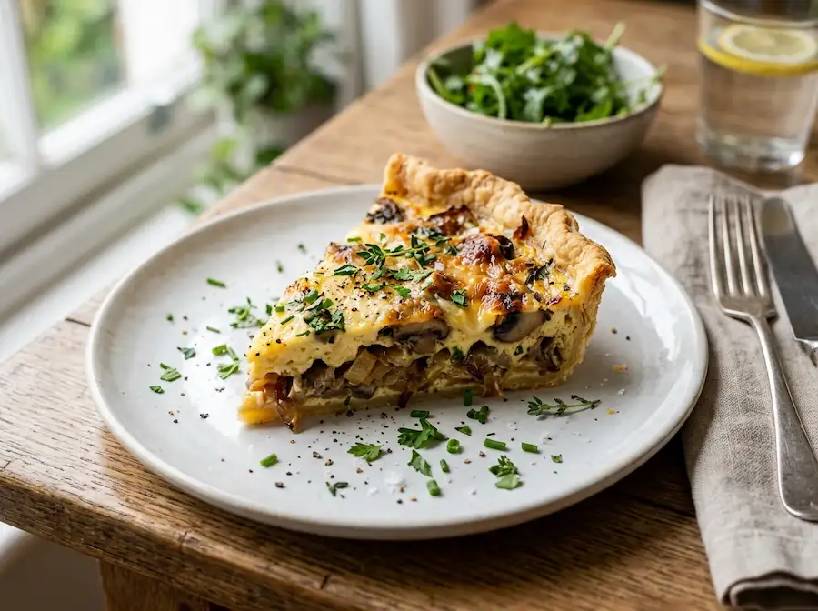 Vegetarian quiche Lorraine ready to serve