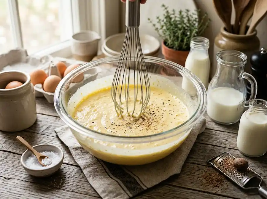 Whisking the Creamy Quiche Custard